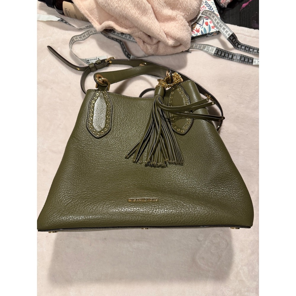 Michael Kors Brooklyn Olive Green Leather Grommet Satchel Bag 30S7GBNS3L